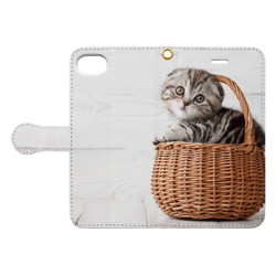 iPhoneケース　手帳型　Cute scottish fold kitten in basket【高解像度画像使用】 6枚目の画像