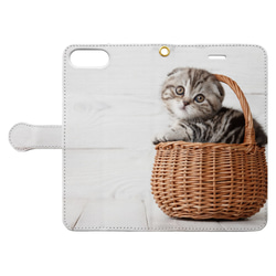 iPhoneケース　手帳型　Cute scottish fold kitten in basket【高解像度画像使用】 7枚目の画像