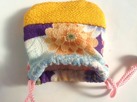 小さなかわいい巾着袋と小物のセット　黄ｘブルー 4枚目の画像