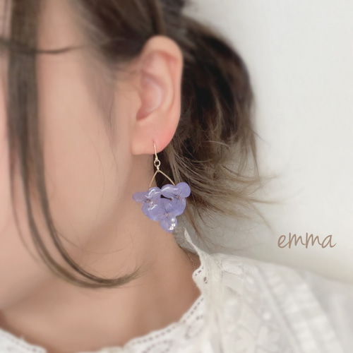 再販】秋の夜空 ブルーラベンダー紫陽花ピアス/イヤリング ピアス