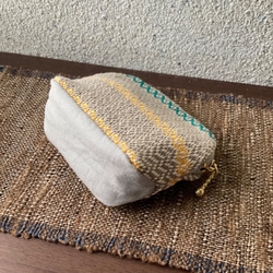 手織りテキスタイル　マカロンポーチＹ-1 3枚目の画像