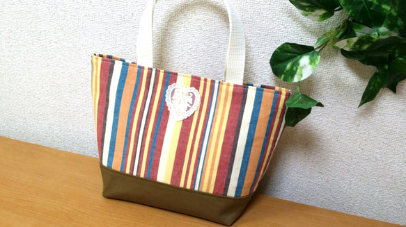 カラフルストライプのトートバッグ＊ハートモチーフ - 限定セール！美  