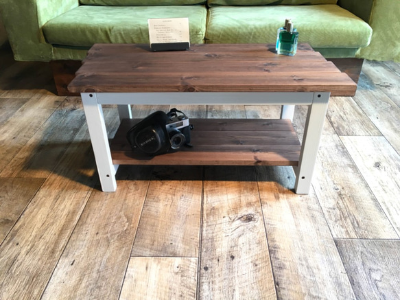【送料無料】 カフェ　テーブル アンティーク調 リビング 無垢 ローテーブル コーヒー wh4 3枚目の画像