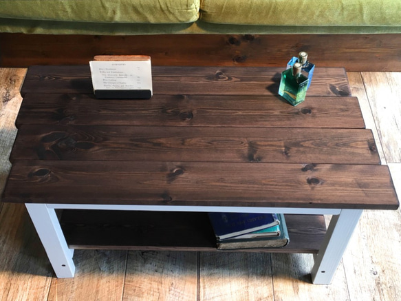 【送料無料】 ローテーブル 木材 レトロ 棚付き机 テーブル アンティーク風 ヴィンテージ　owh4 3枚目の画像