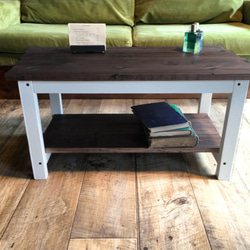 【送料無料】 ローテーブル 木材 レトロ 棚付き机 テーブル アンティーク風 ヴィンテージ　owh4 4枚目の画像