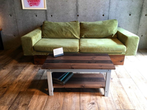 【送料無料】 カフェ　テーブル アンティーク調 リビング 無垢 ローテーブル コーヒー 木材 wo2 2枚目の画像
