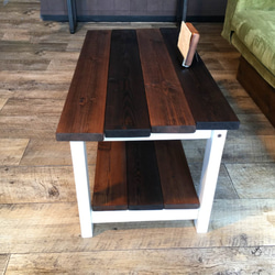 【送料無料】 カフェ　テーブル アンティーク調 リビング 無垢 ローテーブル コーヒー 木材 wo4 4枚目の画像
