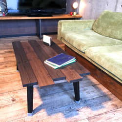 【送料無料】 鉄脚 折りたたみ 角脚 カフェ　テーブル　アンティーク調 リビング 無垢 ローテーブル 木材 ow3 4枚目の画像