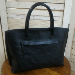 黒色外縫いのシンプルトートバッグ 2枚目の画像