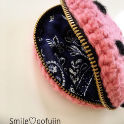 ピンク毛糸のニコちゃんコインケース 4枚目の画像
