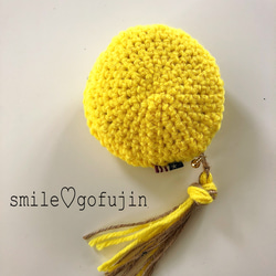 ✳︎NEW✳︎ふんわり毛糸のSMILEコインケースyellow 2枚目の画像