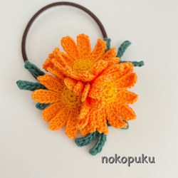 レース編み花ヘアゴム マーガレット オレンジ ヘアゴム nokopuku