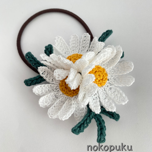 レース編み花ヘアゴム マーガレット 白 ヘアゴム nokopuku 通販