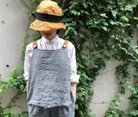 two tone rough linen check tops 第1張的照片