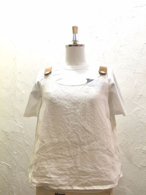 two tone rough linen tops   clear white 第3張的照片