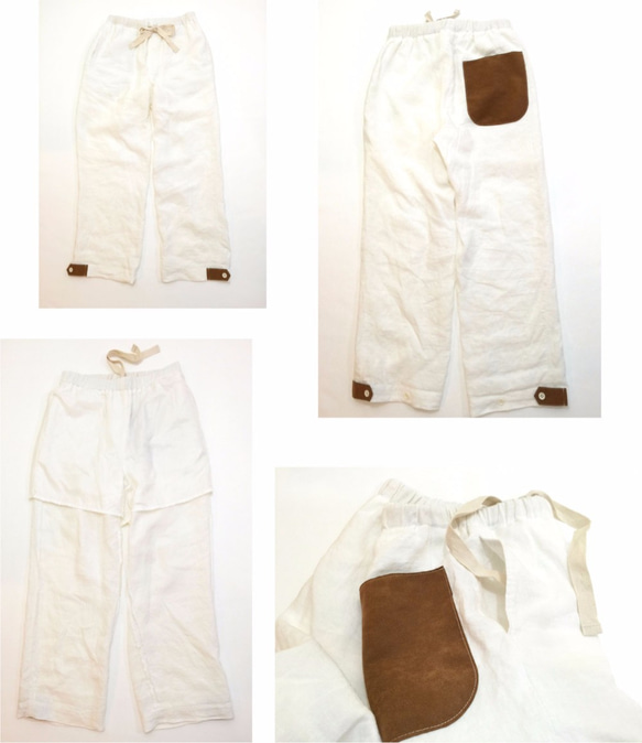 two tone rough linen pants   clear white 第4張的照片