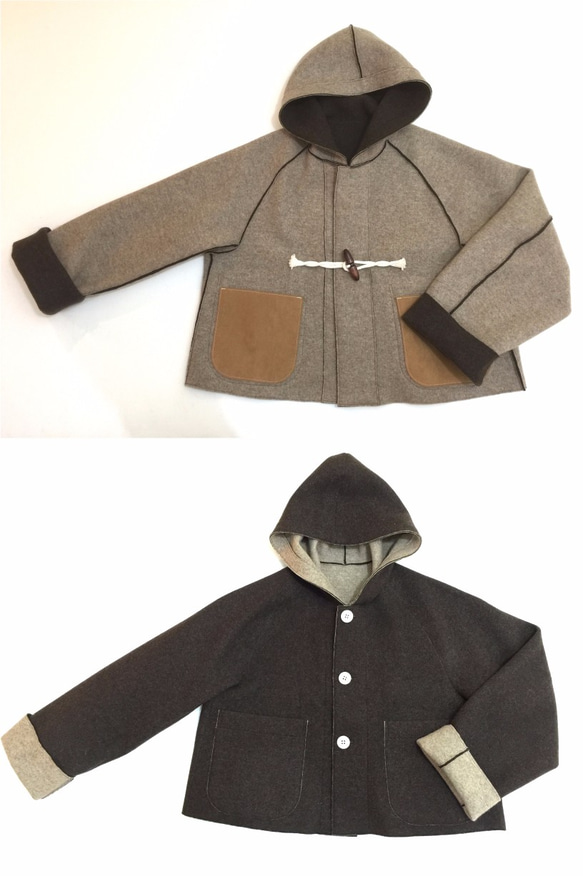reversible wool short coat   * ecru × dark brown * 第4張的照片