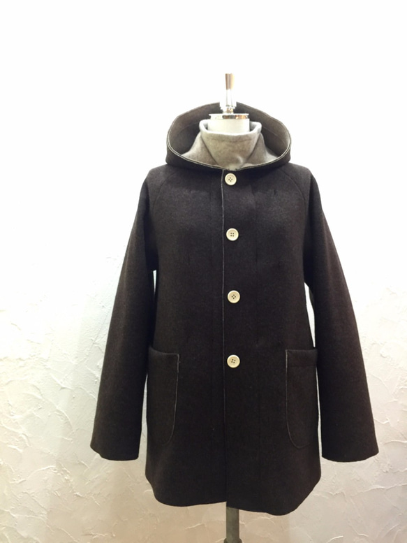 reversible woo half-coat   * ecru × dark brown * 第2張的照片