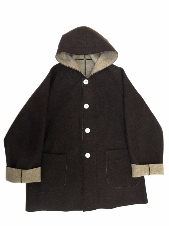 reversible woo half-coat   * ecru × dark brown * 第4張的照片