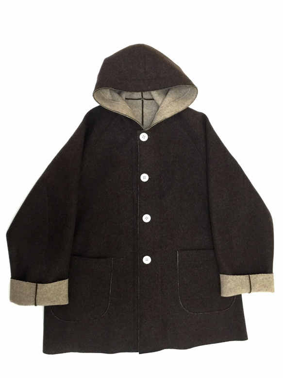 reversible woo half-coat   * ecru × dark brown * 第6張的照片