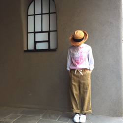 two tone rough linen pants   brown gold 第4張的照片