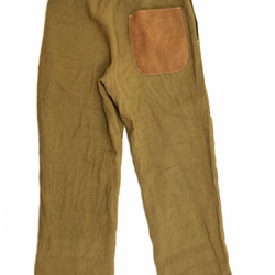 two tone rough linen pants   brown gold 第2張的照片