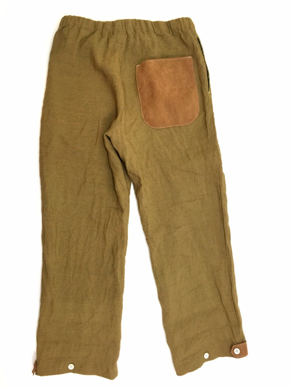 two tone rough linen pants   brown gold 第2張的照片