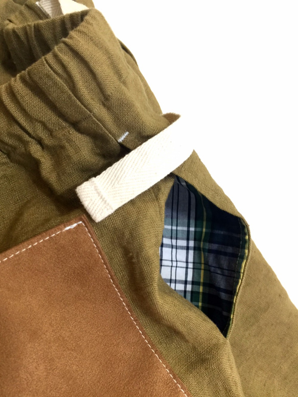 two tone rough linen pants   brown gold 第7張的照片