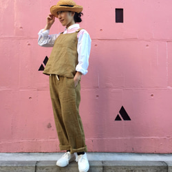 two tone rough linen pants   brown gold 第8張的照片