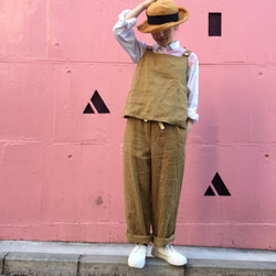 two tone rough linen pants   brown gold 第5張的照片