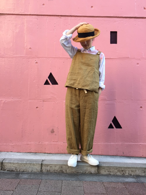 two tone rough linen pants   brown gold 第5張的照片