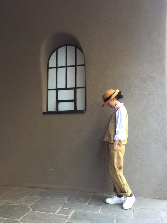 two tone rough linen tops   brown gold 第3張的照片