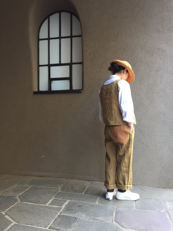 two tone rough linen tops   brown gold 第5張的照片