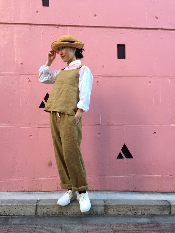 two tone rough linen tops   brown gold 第10張的照片