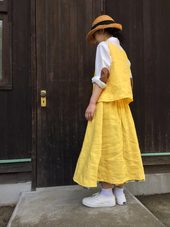 春のお洋服 - 予約販売　リネンのリバーシブルスカート  yellow × check...No.04 9枚目の画像