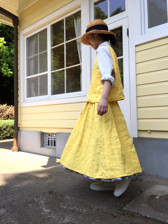 春のお洋服 - 予約販売　リネンのリバーシブルスカート  yellow × check...No.04 7枚目の画像