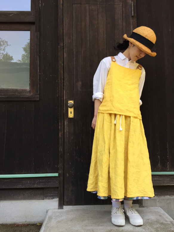 春のお洋服 - 予約販売　リネンのリバーシブルスカート  yellow × check...No.04 5枚目の画像