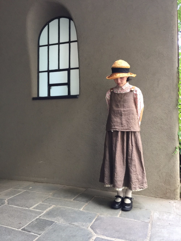 two tone rough linen tops   brown gold 第2張的照片