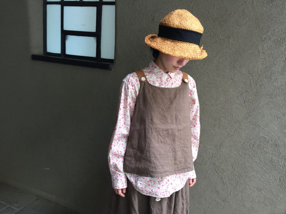 two tone rough linen tops   brown gold 第5張的照片