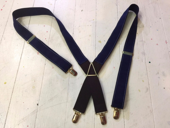 suspenders　navy × brown × gold 第4張的照片