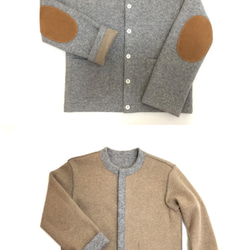 『 お仕立て承ります♪ 』リバーシブル ウールニット カーディガン 　moku gray & chick beige 3枚目の画像