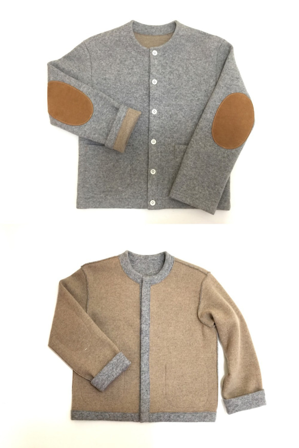 『 お仕立て承ります♪ 』リバーシブル ウールニット カーディガン 　moku gray & chick beige 3枚目の画像