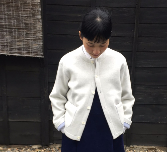 reversible wool knit cardigan   * snow white & winter sky * 第1張的照片