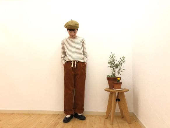 reversible linen beret　01   blown-gold × picnic check 第5張的照片