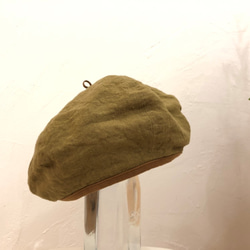 reversible linen beret　01   blown-gold × picnic check 第2張的照片