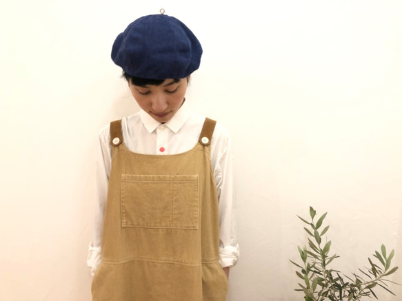 reversible linen beret　01   blown-gold × picnic check 第1張的照片