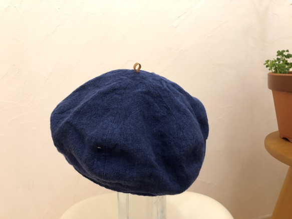 reversible linen beret　01   blown-gold × picnic check 第2張的照片