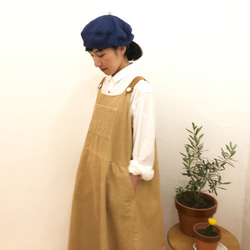 reversible linen beret　01   blown-gold × picnic check 第4張的照片