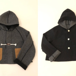 reversible wool short coat   * chick black & charcoal * 第3張的照片