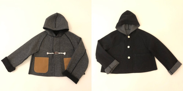 reversible wool short coat   * chick black & charcoal * 第3張的照片